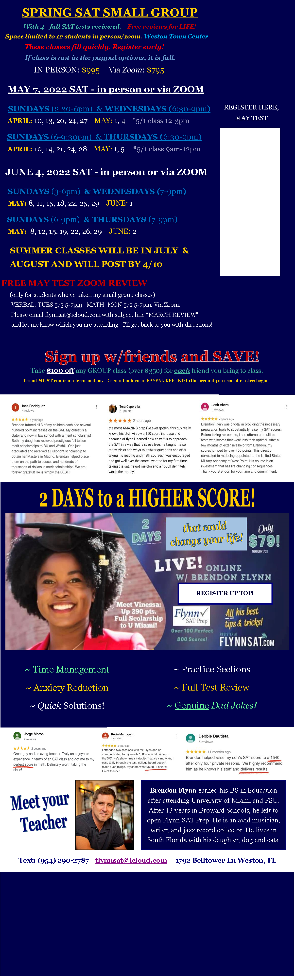 Text Box: FOR THE MARCH 2010 TESTAffordably designed for new students looking for moderate score boosts or for current students looking for comprehensive reviews. We use all NEW test questions. STRICTLY LIMITED TO 36 STUDENTS!HAWTHORNE SUITES Just off I-75 and Royal Palm in Weston. READING ONLY    $125SATURDAY, FEB 25th.9am-2pm.MATH ONLY  $125MONDAY, FEB 20th (NO SCHOOL!)9am-2pm.orSATURDAY, FEB 25th.3pm-8pm.WRITING ONLY  $65TUESDAY, MARCH 6th: 7-9:30pm.ALL 3 SEMINARS: $300.Full Test Review on 3/8, 7-9:40pm.All 3 seminars & Review:  only $350.